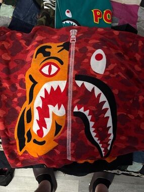 Bape Red Camo Shark Zip Graphic Hoodie